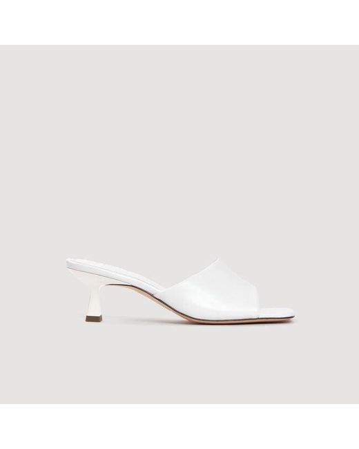 Sandro White Smooth Leather Heeled Mules