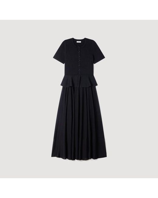 Sandro Black Peplum Knit Maxi Dress