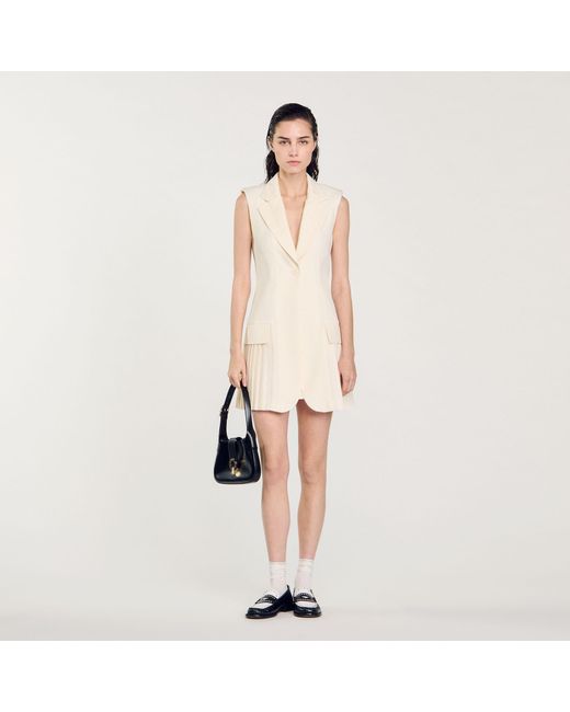 Sandro Natural Short Pleated Suit Dress