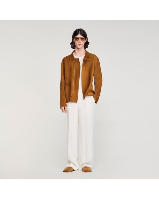 Sandro White Split Leather Jacket for men