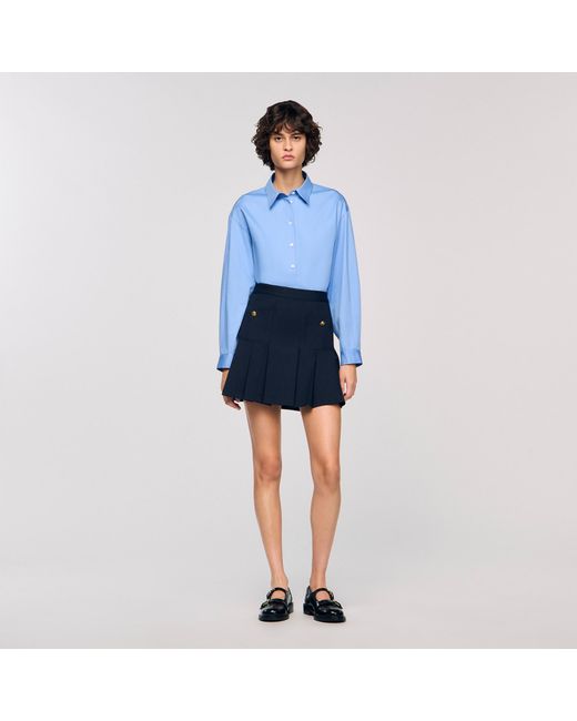 Sandro Blue Short Striped Pleated Skirt