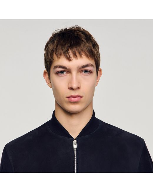 Sandro Blue Suede Zip-Up Jacket for men