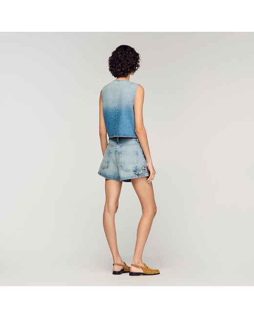 Sandro Blue Cropped Studded Denim Jacket