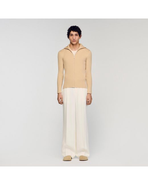 Sandro White Zip Cardigan With Standing Collar for men