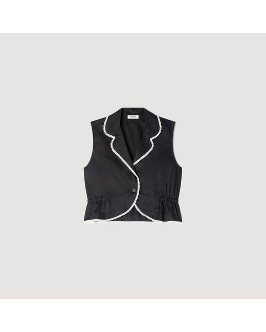 Sandro Blue Beaded Collar Top