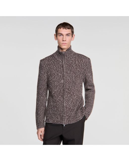 Sandro Brown Zipped Wool Cardigan for men