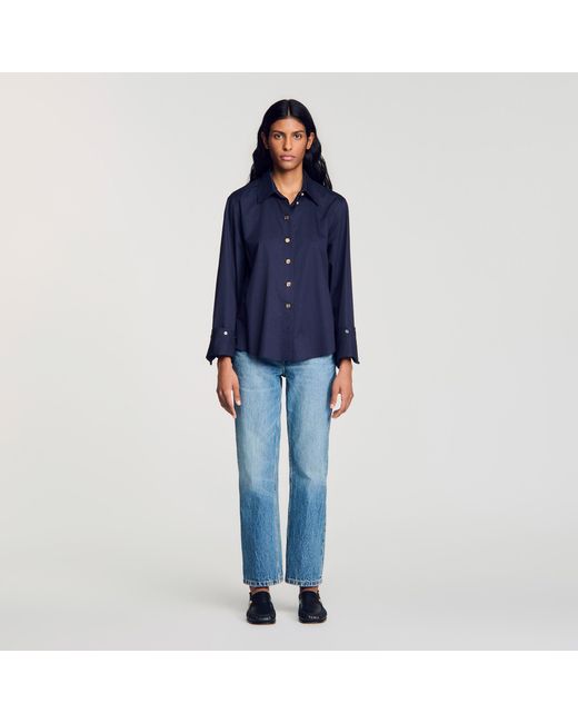 Sandro Blue Cotton Shirt With Wide Cuffs