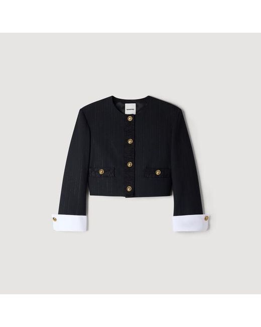 Sandro Blue Cropped Striped Wool Jacket