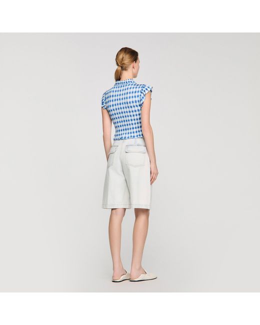 Sandro Blue Check Smocked T-Shirt
