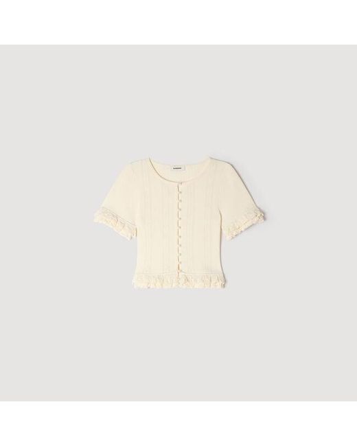 Sandro Natural Ruffled Knit Cardigan