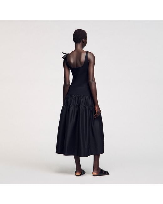 Sandro Blue Long Dual-Material Dress