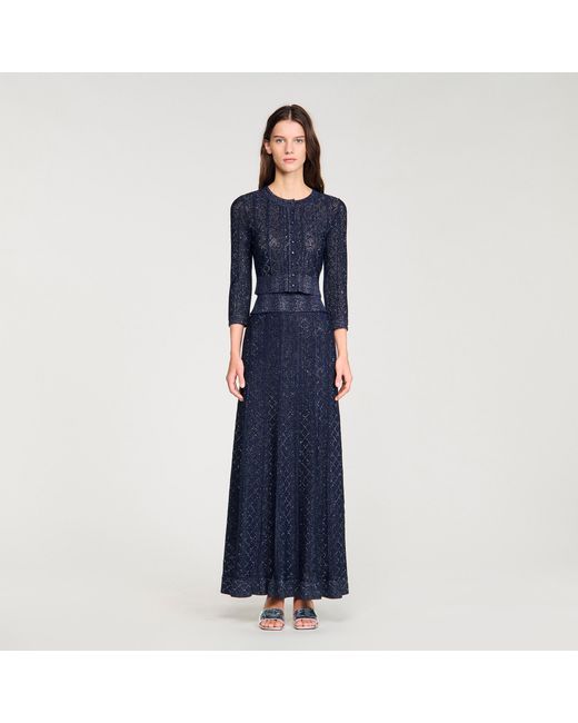 Sandro Blue Strass Knit Cropped Cardigan