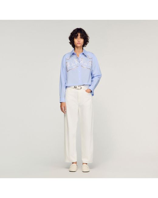 Sandro Blue Embroidered Cotton Shirt