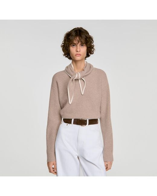 Sandro White Sweater With Removable Scarf