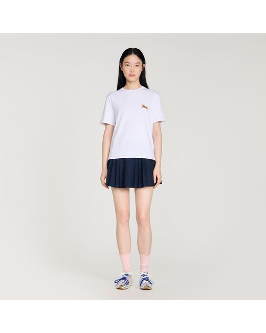 Sandro Blue Horse Embroidery Cotton T-Shirt