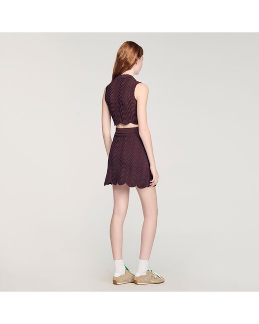 Sandro Red Cropped Decorative Knit Top