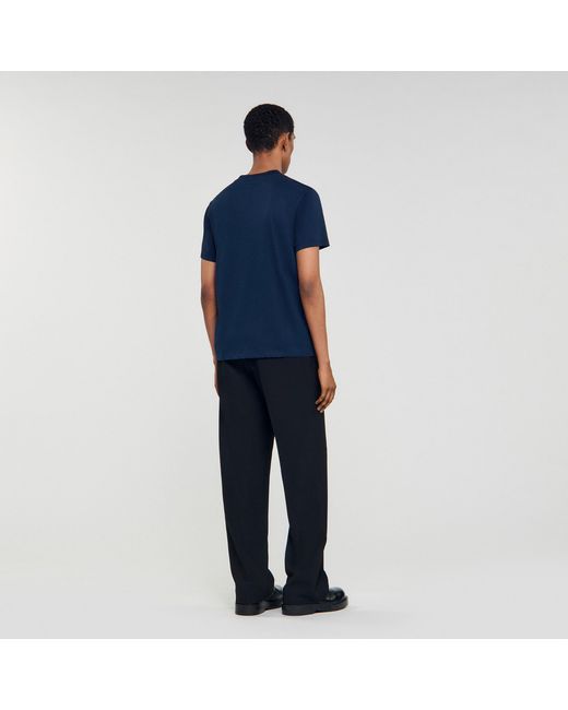 Sandro Blue Leather Logo T-Shirt for men