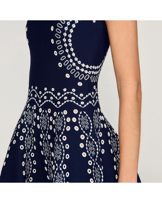 Sandro Blue Scarf-Print Knit Short Dress
