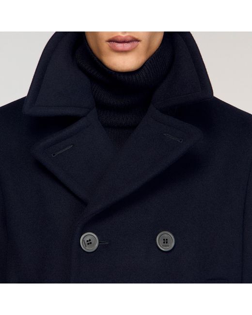 Sandro Blue Wool Pea Coat for men
