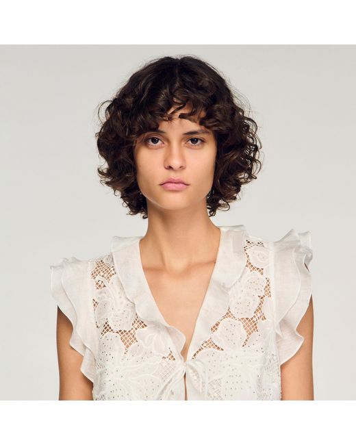 Sandro White Guipure Lace Crop Top