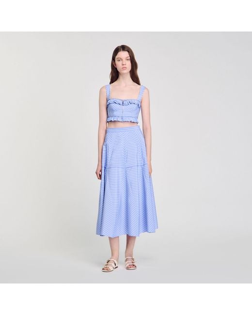 Sandro Blue Long Striped Skirt