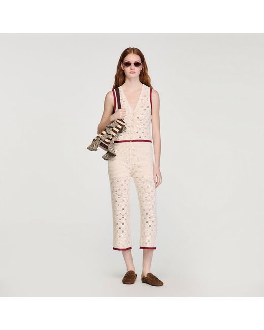 Sandro Pink Crochet-Look Knit Trousers