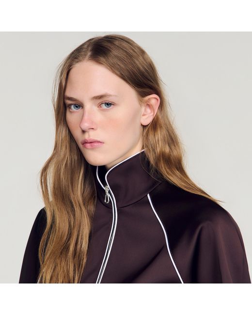 Sandro Blue Cropped Embroidered Satin Jacket
