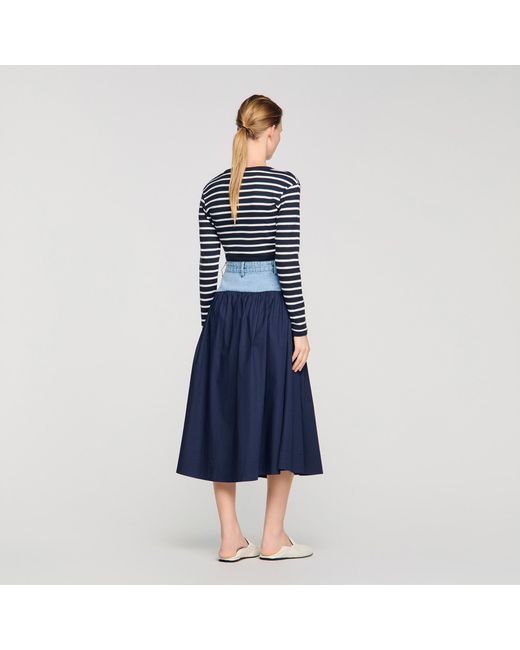 Sandro Blue Mixed-Material Maxi Skirt