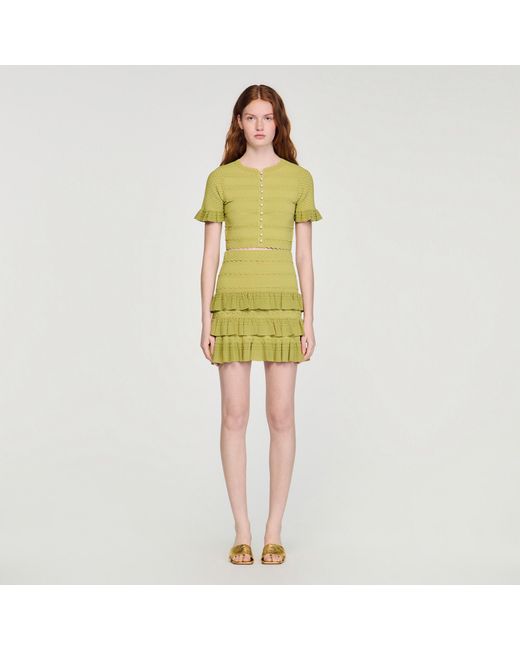 Sandro Yellow Cropped Ruffled-Sleeve Cardigan