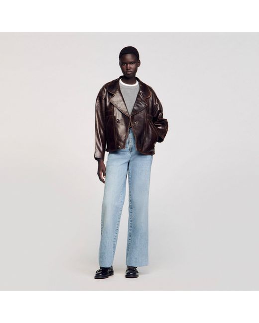 Sandro Black Oversized Leather Jacket