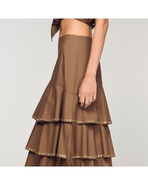Sandro Brown Long Ruffled Rhinestone Skirt