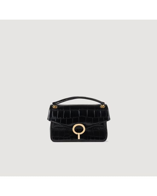 Sandro Black Mock Croc Leather Yza Bag