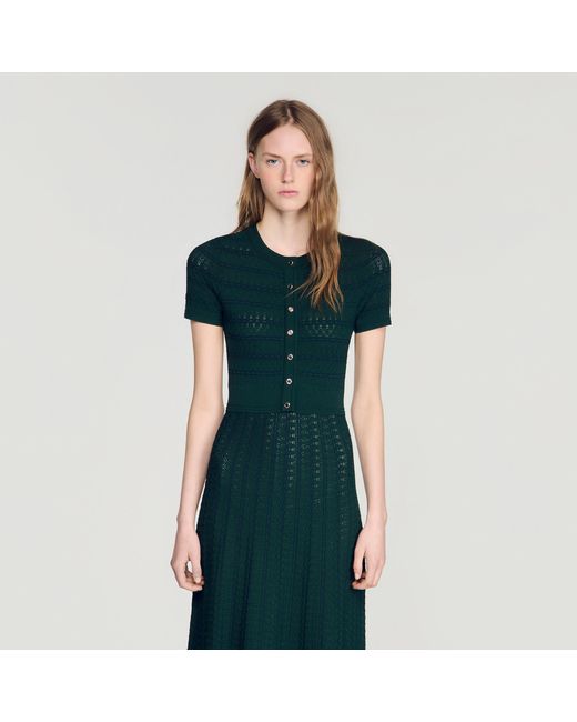 Sandro Blue Pointelle Knit Midi Dress