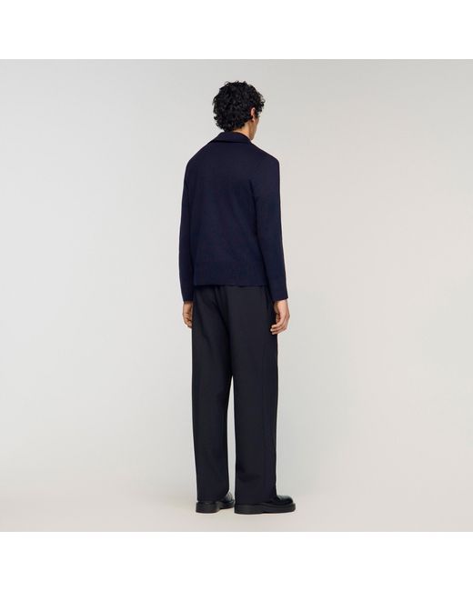 Sandro Blue Zip-Up Wool Cardigan for men