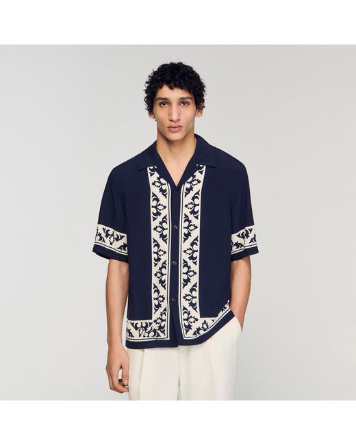 Sandro Blue Loose-Fit Contrast Print Shirt for men