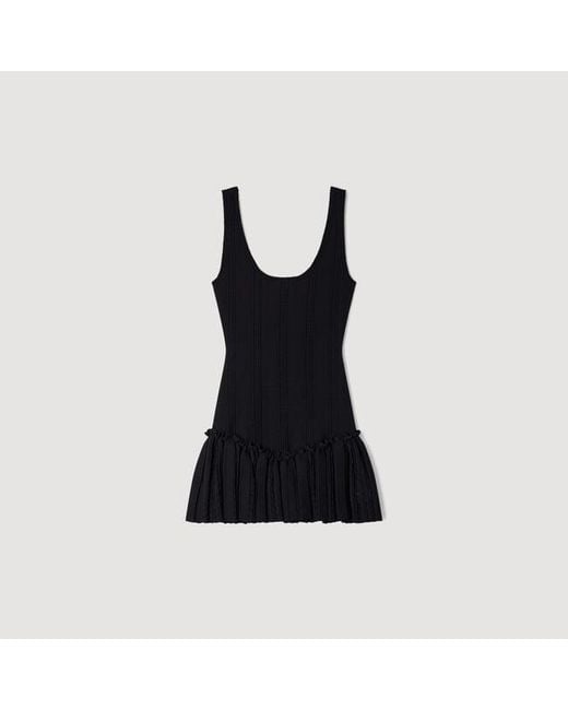 Sandro Black Short Knit Dress With Ruffle