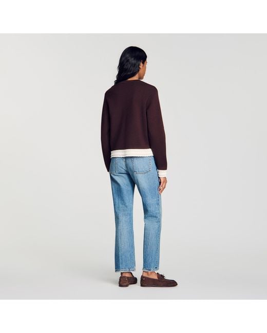 Sandro Blue Cardigan With Contrast Lace