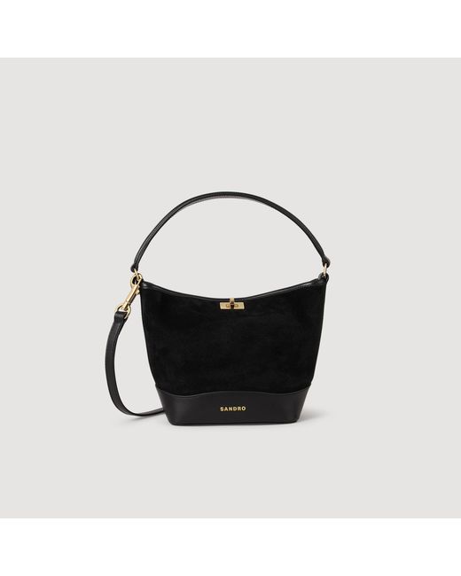 Sandro Black Mini Tangoso Suede And Leather Bag
