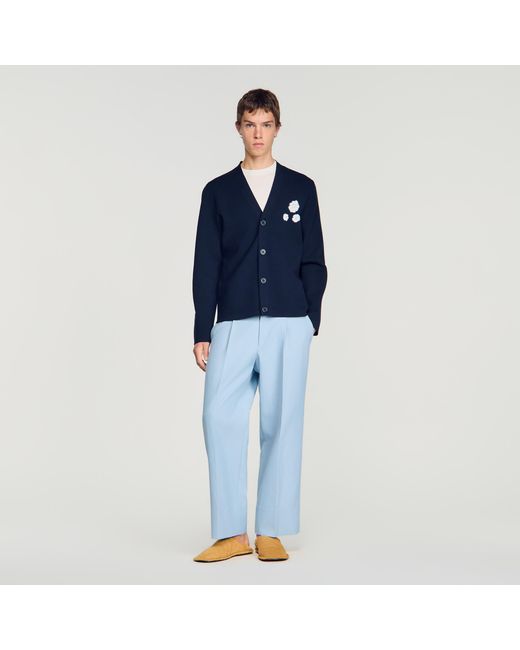 Sandro Blue Jacquard Flower Knit Cardigan for men