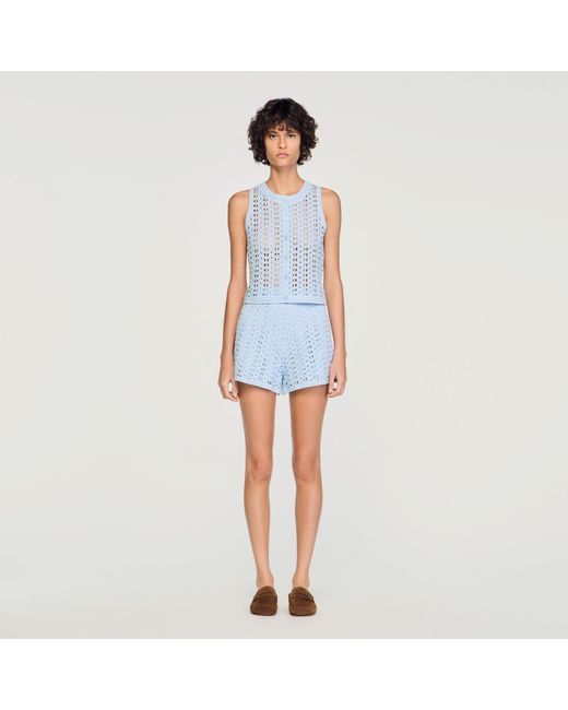 Sandro Blue Beaded Crochet Cardigan