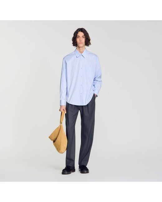Sandro Blue Striped Cotton Shirt for men