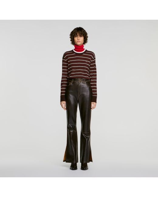 Sandro Red Distressed Leather Trousers