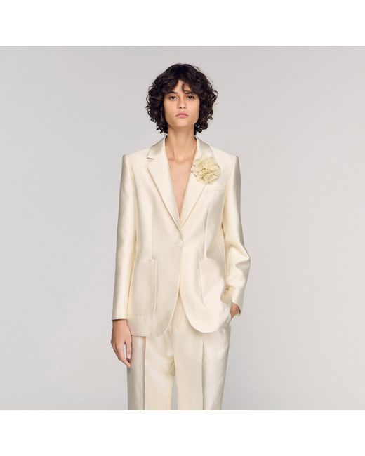 Sandro Natural Satin Jacket With Flower Detail