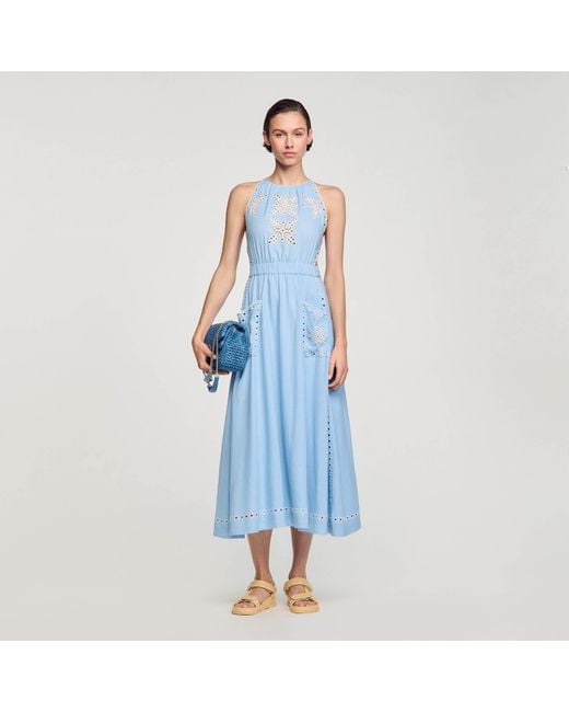 Sandro Blue Broderie Anglaise Maxi Dress