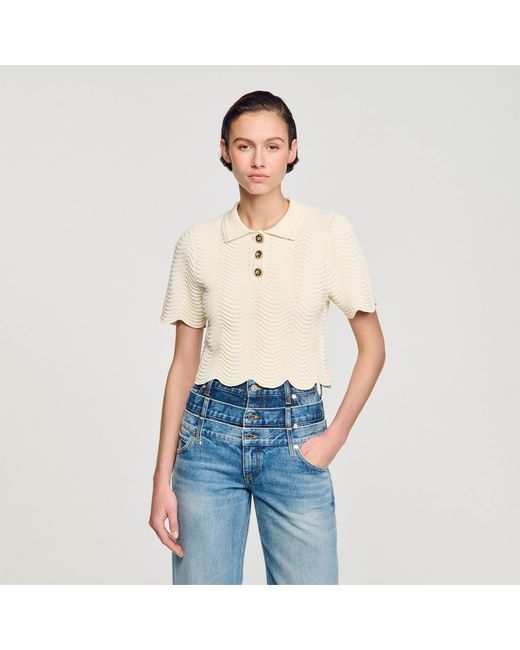 Sandro Blue Cropped Knit Sweater