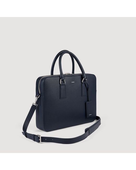 Sandro Blue Large Grained Leather Briefcase for men
