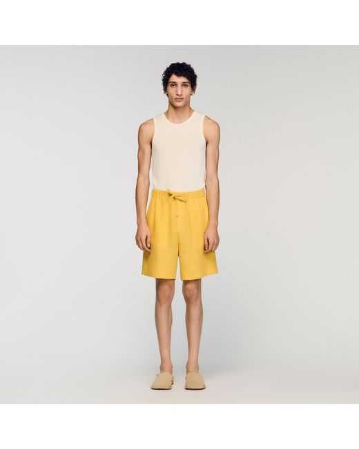 Sandro Yellow Elastic Waist Linen Shorts for men