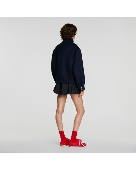 Sandro Black Double-Faced Standing Collar Coat