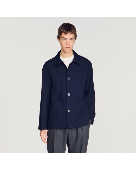 Sandro Blue Buttoned Wool Worker Jacket for men