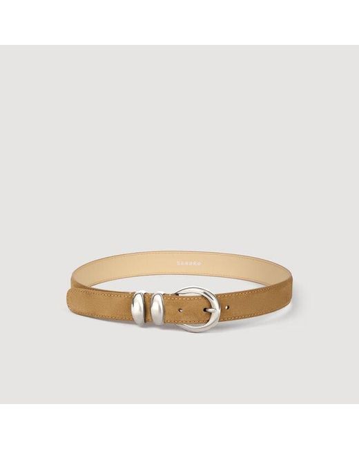 Sandro Metallic Leather Belt With Metal Buckle